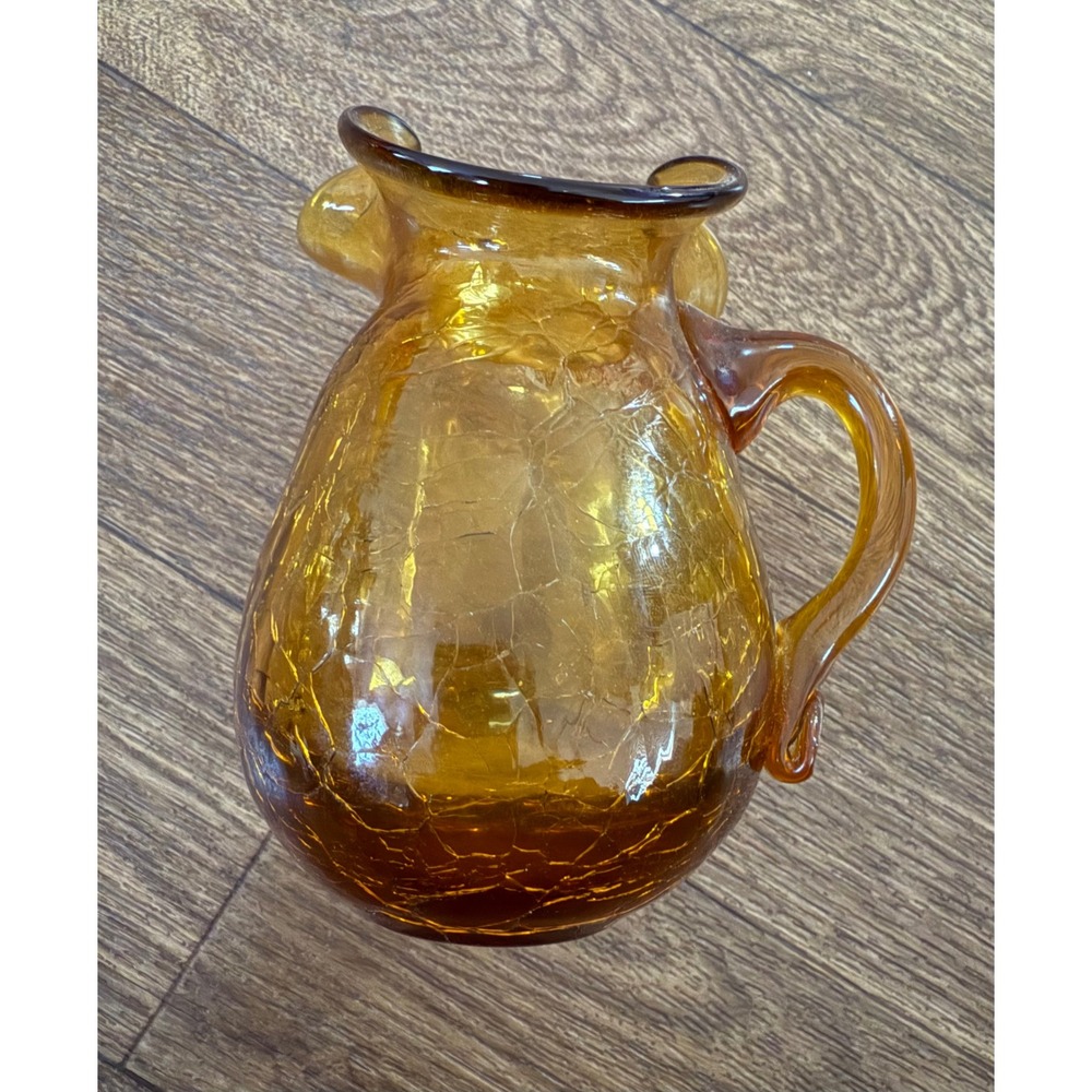 Amber Crackle Glass 4" Pitcher Vase‎ Unique Spout Decorative Accent